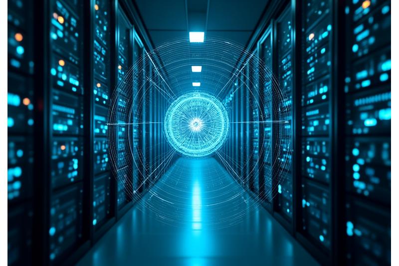 Grafik, die Datenverschlüsselung und Server in einem sicheren Rechenzentrum in der Schweiz zeigt