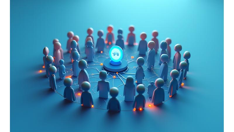 Avatar-Symbole, die in einer kreisförmigen Anordnung miteinander verbunden sind, symbolisierend eine Lern-Community.