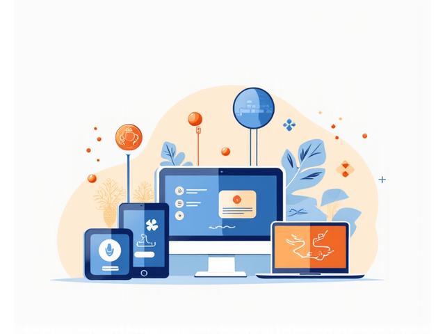 Eine Collage aus verschiedenen Geräten, die Microlearning-Inhalte in unterschiedlichen Formaten zeigen: ein Videotutorial auf einem Tablet, eine Audiostelle auf einem Smartphone und ein interaktives Quiz auf einem Laptop.