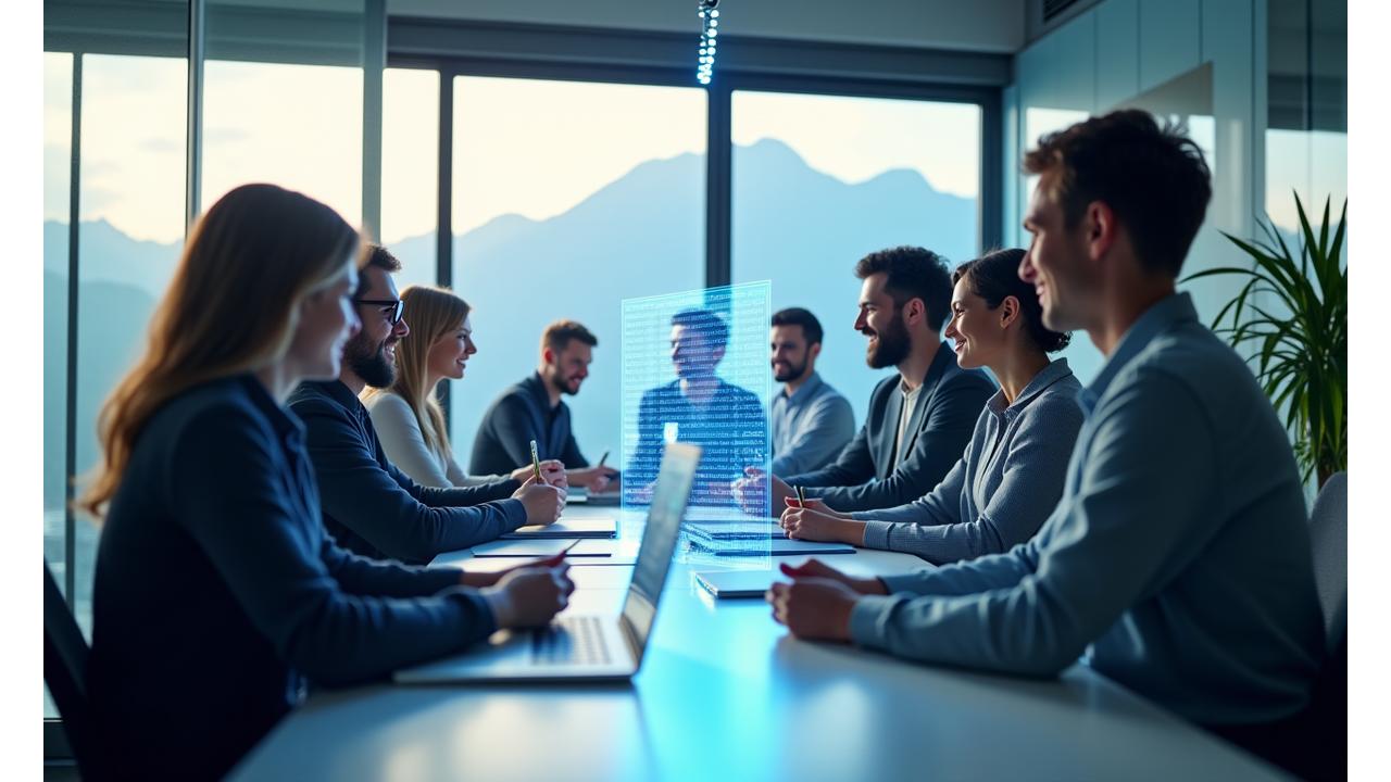 Team von AlpenLern, das gemeinsam an einem Projekt arbeitet und die Gründungsgeschichte symbolisiert.