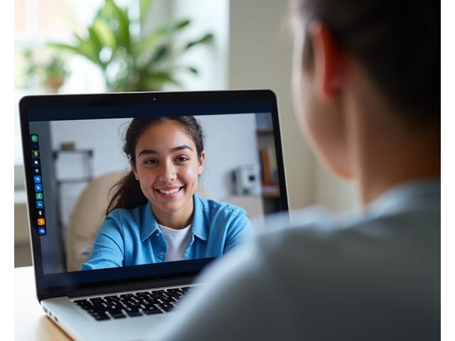 Schüler und Tutor in einer virtuellen Video-Calls-Situation auf dem Bildschirm, welche die AlpenLern Online-Nachhilfeplattform nutzen